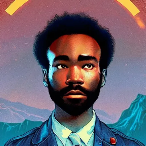 Prompt: donald glover, character portrait, portrait, close up, concept art, intricate details, highly detailed, vintage sci - fi poster, retro future, in the style of chris foss, rodger dean, moebius, michael whelan, and gustave dore