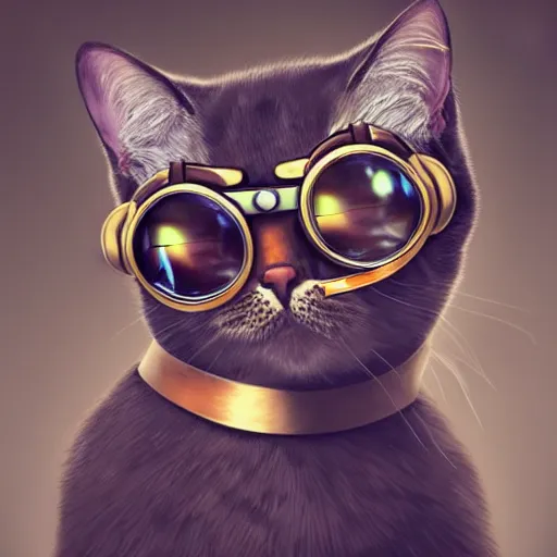 Prompt: a profile picture of a british short hair cat with steampunk googles, by ROSS tran, 4k