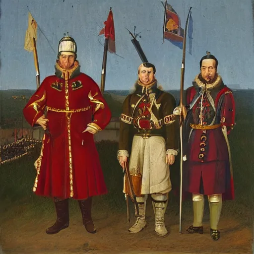 Prompt: portrait of the three stuges in the 30 years war