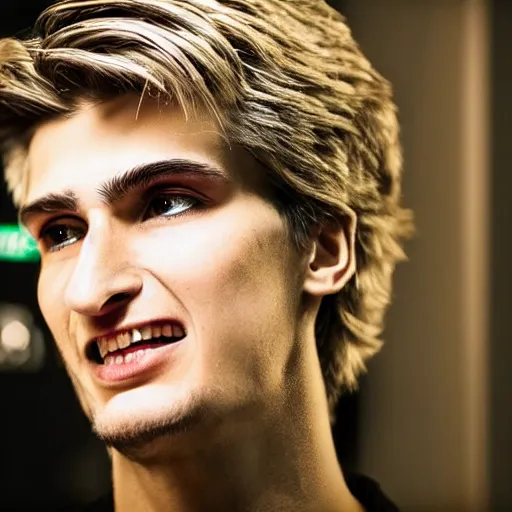 Image similar to closeup of handsome gigachad XQC gambling