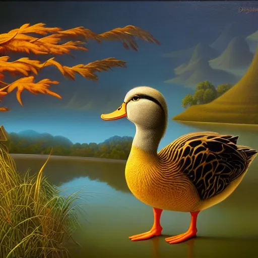 Image similar to a duck on the prowl oil painting vladimir kush