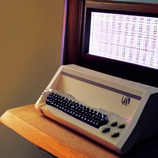 Prompt: A glowing Atari 800 computer