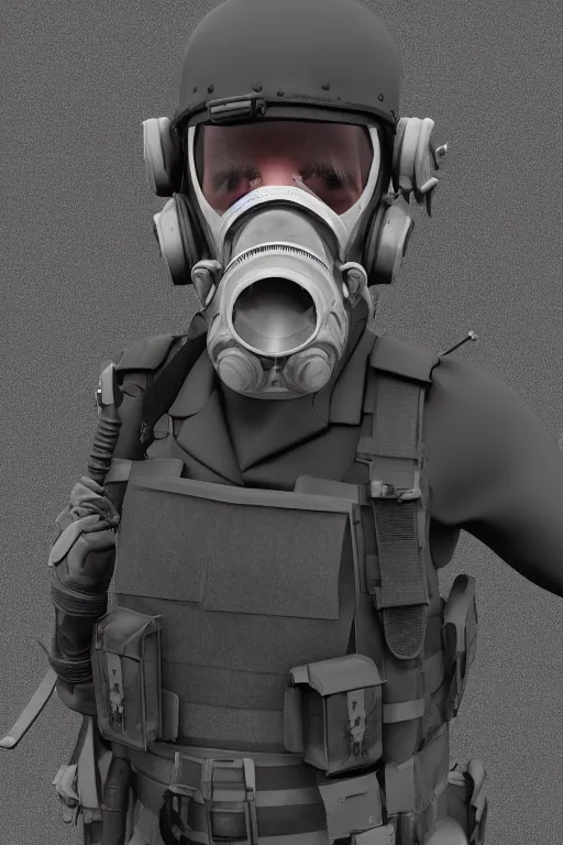 Image similar to british sas operative with the standard s 1 0 gas mask and the black uniform, 8 0 s, artstation, trending on artstation, establishing shot