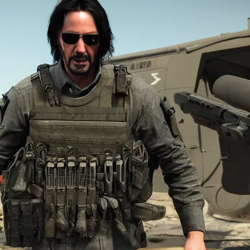 Image similar to Keanu reeves in Call of duty vanguard 4K detailed super realistic