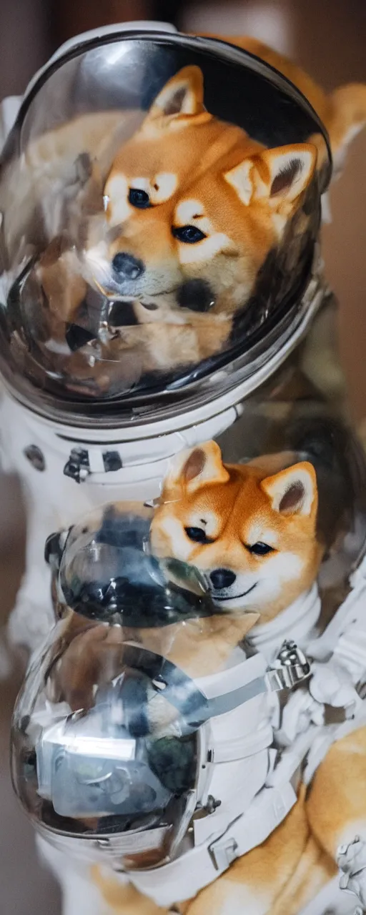 Prompt: a fantasy character with a cute shiba inu head, an astronaut body and a transparent glass helmet, shiba inu winking mischievously ， cinematic ， unreal 5 ， photography ， 8 5 mm ， aperture f 1. 4