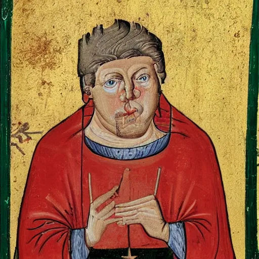 Prompt: Medieval painting of Donald Trump. Highly realistic. Highly detailed. High resolution. 4k. 8k