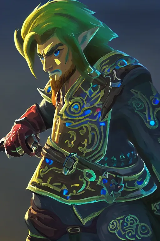 Prompt: an in game portrait of ganondorf from the legend of zelda breath of the wild, breath of the wild art style.