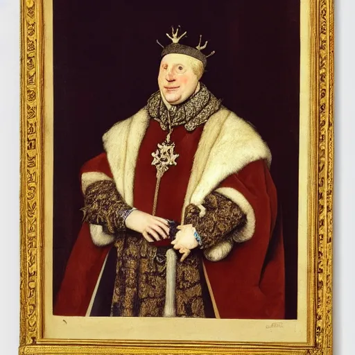 Prompt: a royal portrait of boris johnson as a king, painted by hans holbein, British Museum