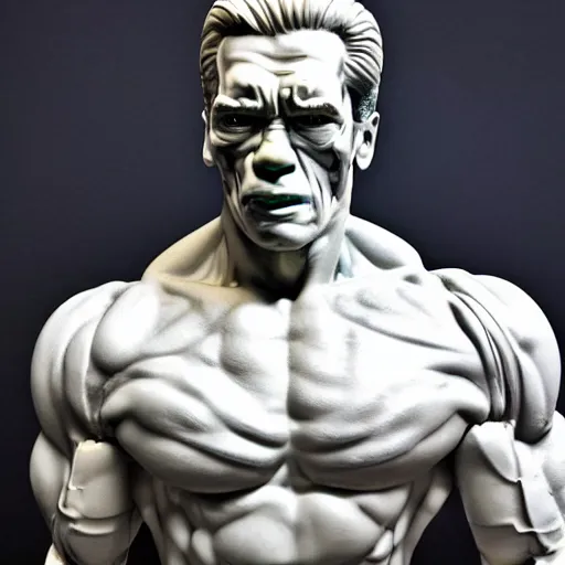 Prompt: marble statue of arnold schwarzenegger as the terminator, ultrarealistic, detailed, 8 k