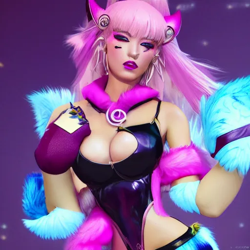 Prompt: Vogue Magazine cover with KDA Ahri (League of Legends). 3d render, octane render, game art, realistic, highly detailed, trending on artstation, 4k, trending on artstation, pixar, cgsociety, unreal engine 5, redshift render, trending on artstation, blender, behance, cg