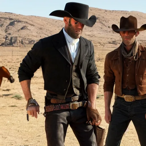 Prompt: jason statham as a cowboy in westworld