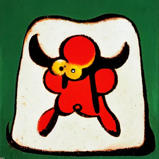 Image similar to a logo of a pizzeria with a cute angelical demon by joan miro