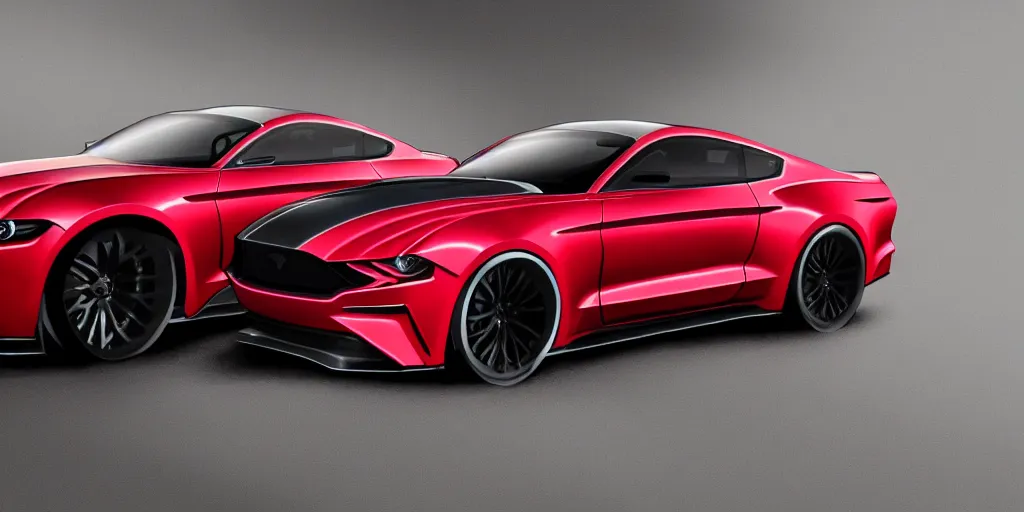 Image similar to hybrid design of Ford Mustang GT 2021 and Aston Martin 2022. No background, concept art style.