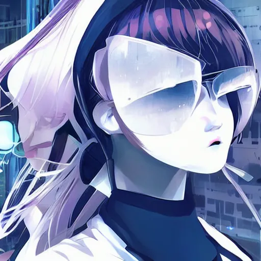 Image similar to Frequency indie album cover, luxury advertisement, white and navy colors. highly detailed post-cyberpunk sci-fi close-up schoolgirl in asian city in style of cytus and deemo, mysterious vibes, by Ilya Kuvshinov, by Greg Tocchini, nier:automata, set in half-life 2, beautiful with eerie vibes, very inspirational, very stylish, with gradients, surrealistic, postapocalyptic vibes, depth of filed, mist, rich cinematic atmosphere, perfect digital art, mystical journey in strange world, beautiful dramatic dark moody tones and studio lighting, shadows, bastion game, arthouse