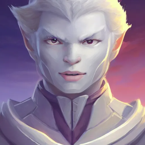 Image similar to face icon stylized minimalist, handsome snow elf with albino skin, ornate silver armour, androgynous, frosty demeanor, loftis, cory behance hd by jesper ejsing, by rhads, makoto shinkai and lois van baarle, ilya kuvshinov, rossdraws global illumination