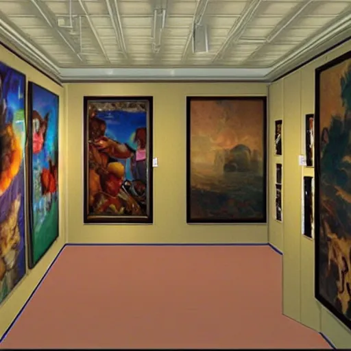 Prompt: this was the first virtual art museum in a video game, made in 1 9 9 0, detailed