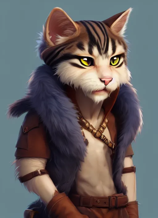 Image similar to character concept art of a anthropomorphic male furry cat | | cute - fine - face, pretty face, key visual, realistic shaded perfect face, fine details by stanley artgerm lau, wlop, rossdraws, james jean, andrei riabovitchev, marc simonetti, and sakimichan, trending on artstation