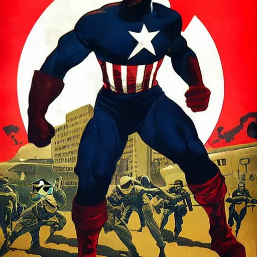 Image similar to black captain america. wwii american propaganda poster by james gurney