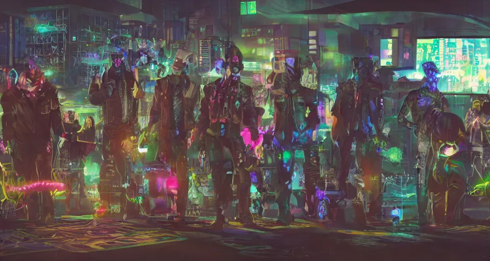 Image similar to high - resolution photograph from a cyberpunk era furry fandom convention ( midwest furfest 2 0 4 7 ), taking place after the genetic revolution and quantum singularity. photorealistic.