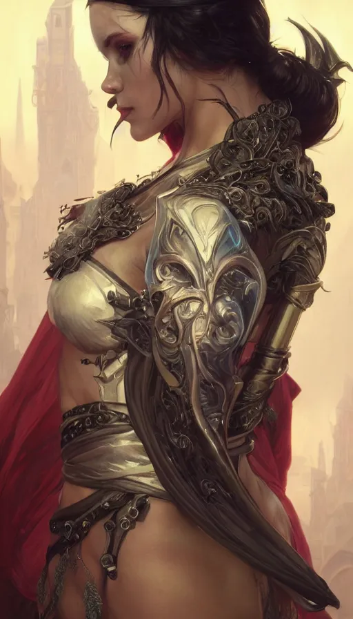 Prompt: assasin with daggers, veiled, neon, fibonacci, sweat drops, insane, intricate, highly detailed, digital painting, artstation, concept art, smooth, sharp focus, illustration, Unreal Engine 5, 8K, art by artgerm and greg rutkowski and alphonse mucha