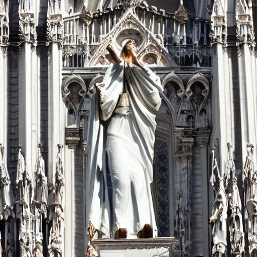 Prompt: the holy mother statue on top of the milan cathedral