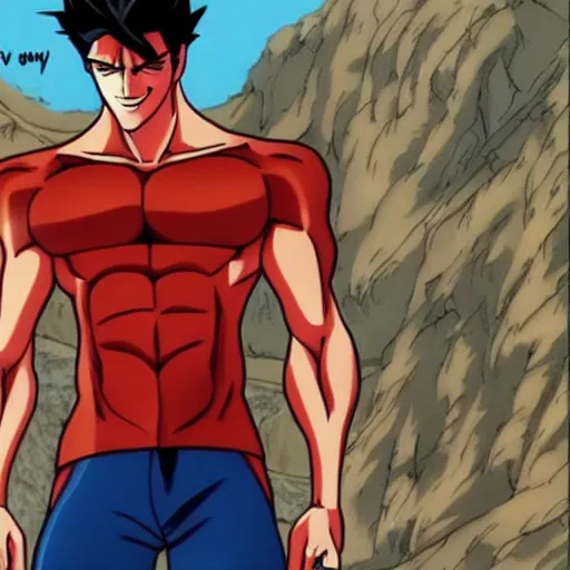 Image similar to Still of Andrew Garfield with a very muscular body type, anime art, anime style