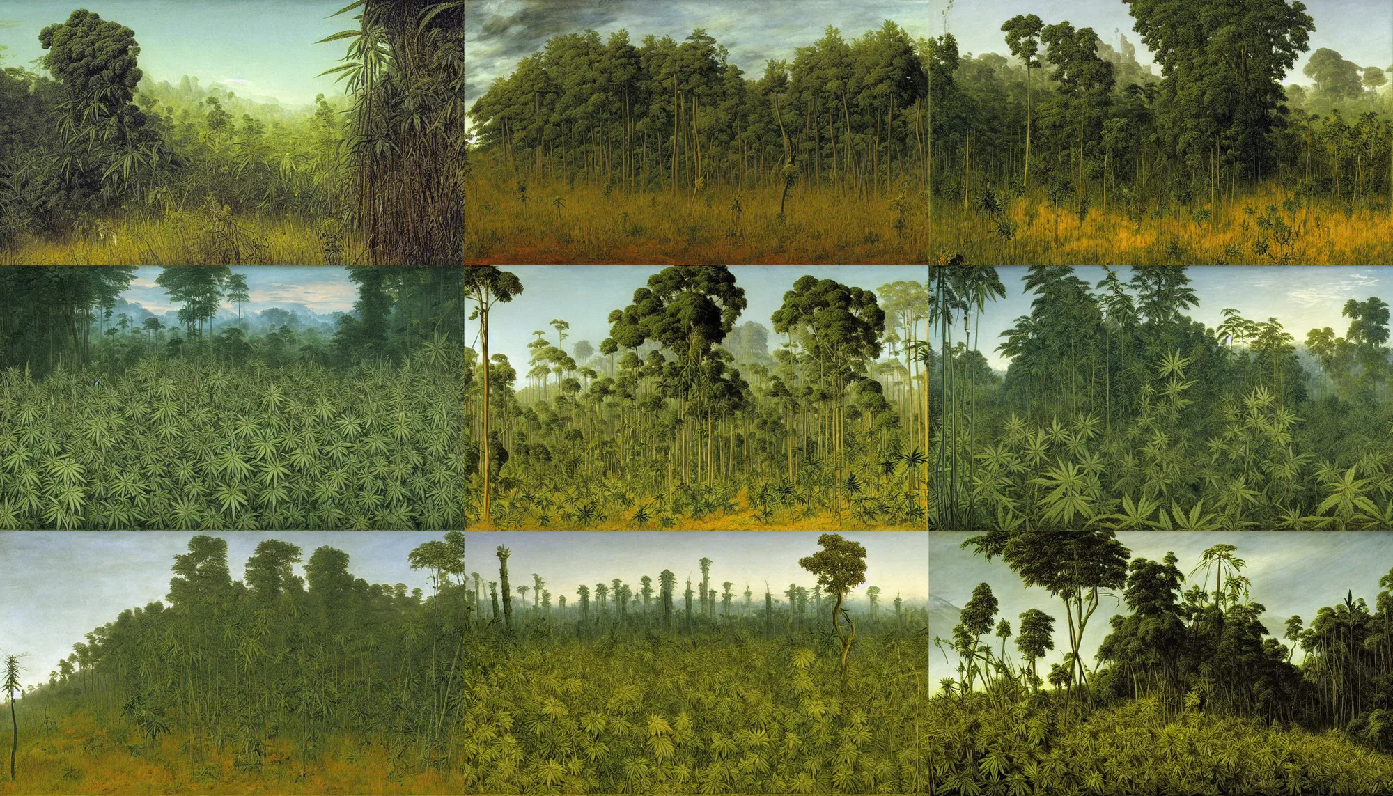 Prompt: cannabis - sativa - field in the jungle, painted by caspar david friedrich