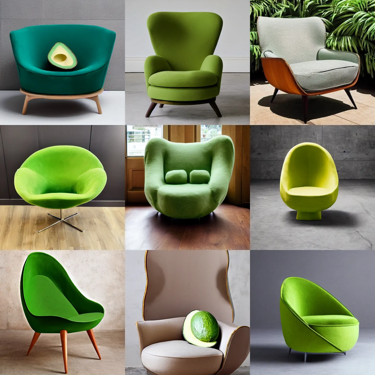 Image similar to an armchair in the shape of an avocado