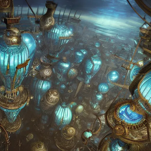 Image similar to enormous flying city!! in a gigantic faberge egg, sky!!!, steampunk, aetherpunk, fantasy art, unreal engine,