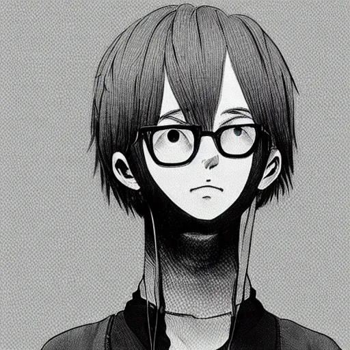 Image similar to a portait of a boy from inio asano manga good night pun pun, detailed