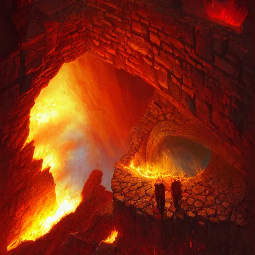 Image similar to the ground opening up to reveal flames in a chasm by Marc Simonetti