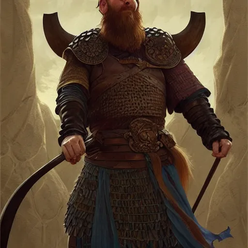 Image similar to Messi as a viking, D&D, fantasy, intricate, elegant, highly detailed, digital painting, artstation, concept art, matte, sharp focus, illustration, art by Artgerm and Greg Rutkowski and Alphonse Mucha