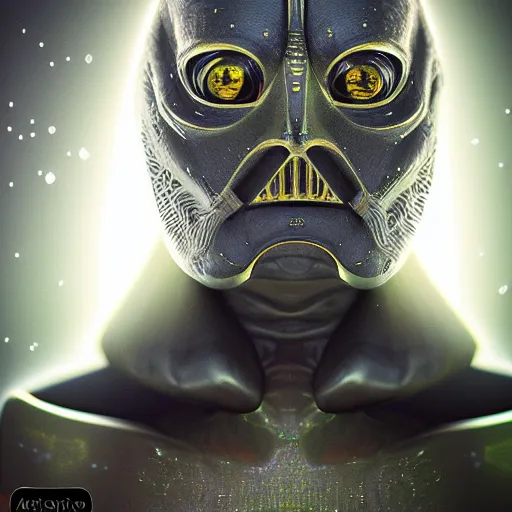 Image similar to portrait of an extraterrestrial creature, renaissance style, star wars character, volumetric lights, symmetry, headpiece, trending on artstation, sharp focus, leica, studio photo, intricate details, highly detailed