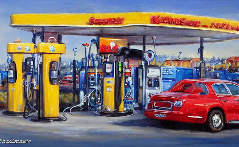 Image similar to Gas station. By Konstantin Razumov, highly detailded