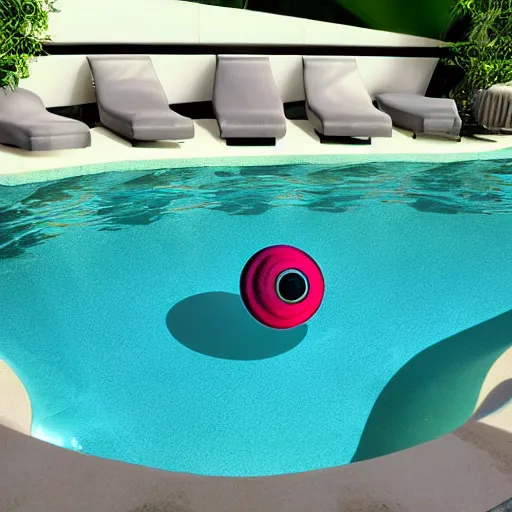 Image similar to eyeball that is a swimming pool, award winning photo, 3d art,