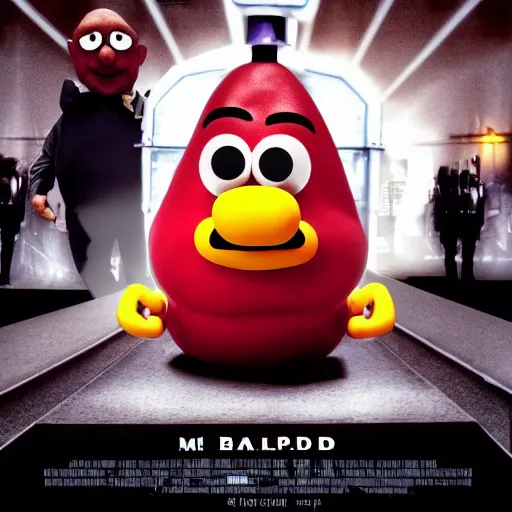 Image similar to mr potato head time bomb, in the cinematic style of diehard, tense