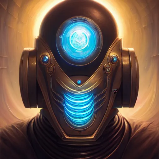 Image similar to low angle portrait shot of a cyberpunk gazmask robot character, intricate, elegant, highly detailed, centered, digital painting, artstation, concept art, smooth, sharp focus, illustration, artgerm, Tomasz Alen Kopera, Peter Mohrbacher, donato giancola, Joseph Christian Leyendecker, WLOP, Boris Vallejo