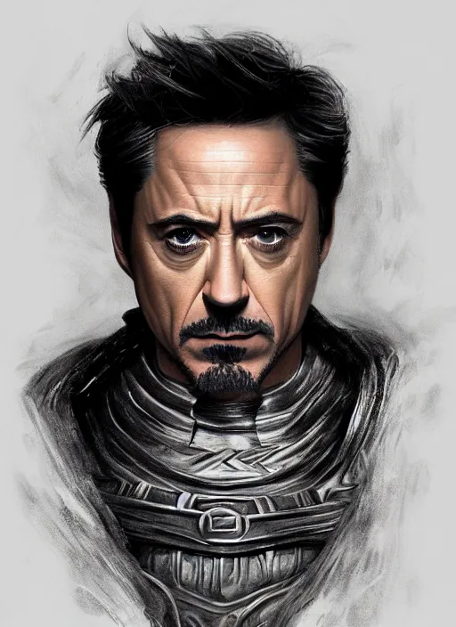 Image similar to robert downey jr. as evil saurman the white, by alan lee, lord of the rings, smooth, oil painting, matte painting, concept art, trending on artstation, promotional artwork, film still, elegant, photorealistic facial features, intricate, detailed face, cinematic lighting