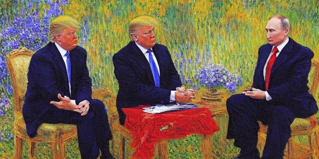 Prompt: trump, putin, painted by monet