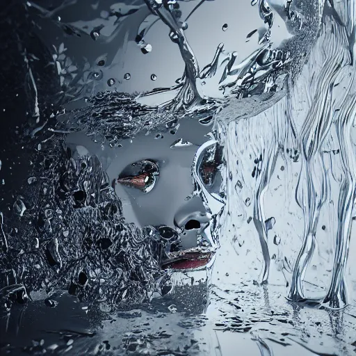 Image similar to head eating itself, melting, liquified, chrome reflections, octane render, cgsociety, autodesk, behance