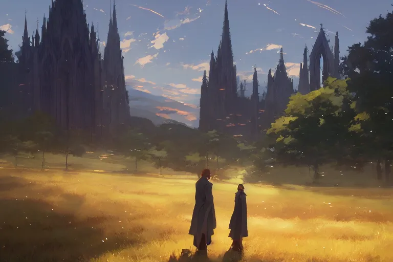 Image similar to a driving cathedral, scene in an open field. key visual, conceptart, ambient lighting, highly detailed, digital painting, artstation, concept art, sharp focus, by makoto shinkai and akihiko yoshida and greg manchess