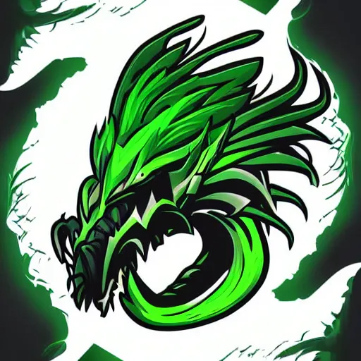 Prompt: green dragon head modern digital sharp detailed cybersport twitch streamer logo beautiful vector illustration digital art premium quality