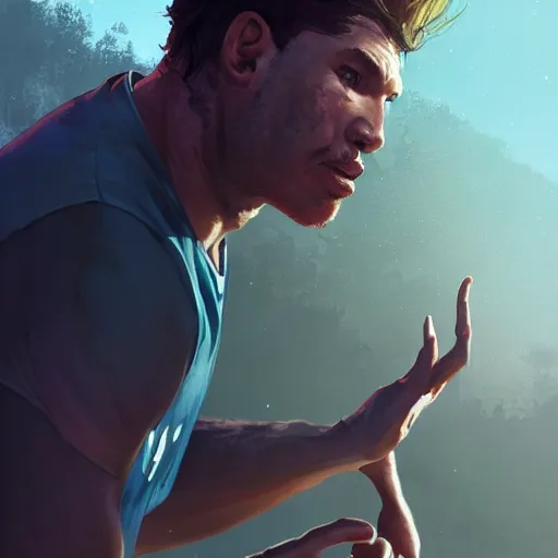 Image similar to highly detailed basketball player, in gta v, stephen bliss, unreal engine, fantasy art by greg rutkowski, loish, rhads, ferdinand knab, makoto shinkai and lois van baarle, ilya kuvshinov, rossdraws, tom bagshaw, global illumination, radiant light, detailed and intricate environment