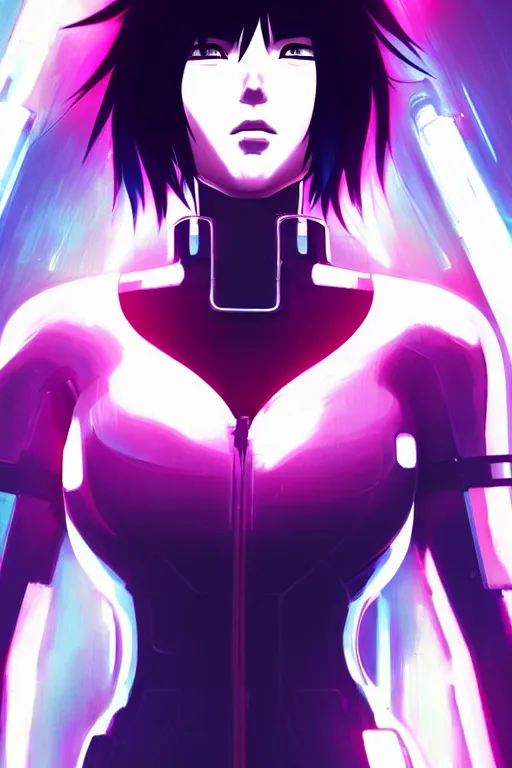 Image similar to a still fullbody portrait of motoko kusanagi ghost in the shell, finely detailed features, closeup at the faces, perfect art, at a cyberpunk city, gapmoe yandere grimdark, trending on pixiv fanbox, by ilya kuvshinov, rossdraws, artgerm