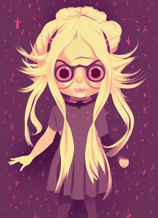 Image similar to little girl with long blonde hair. spooky halloween card. clean cel shaded vector art. shutterstock. behance hd by lois van baarle, artgerm, helen huang, by makoto shinkai and ilya kuvshinov, rossdraws, illustration, art by ilya kuvshinov