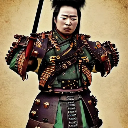 Image similar to “ color photo of a steampunk samurai, hd, photorealistic ”