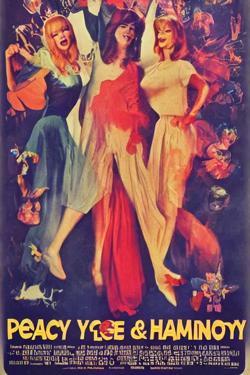 Image similar to movie poster for peace and love and harmony witch, 1 9 6 0 s