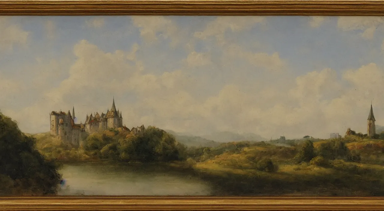 Image similar to a landscape painting of a French castle