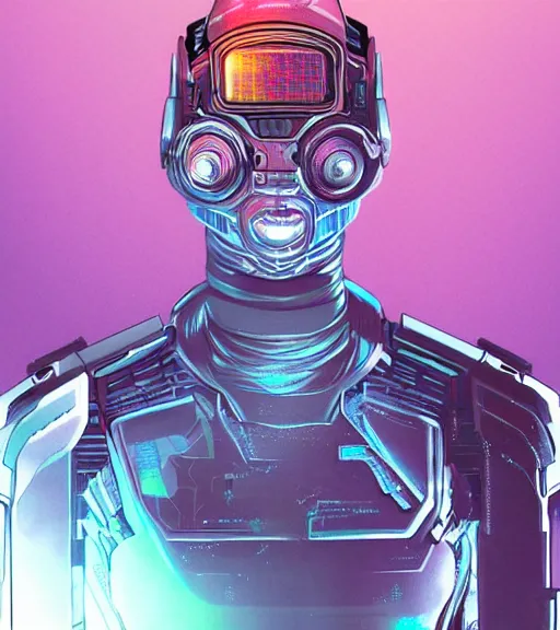 Image similar to cyborg woman with a hologram for a head, techwear, dead space, visible face, Industrial Scifi, detailed illustration, character portrait, by Martin Grip and Moebius