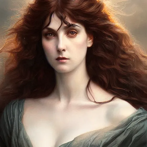 Image similar to beautiful striking Pre-Raphaelite Elvira by Artgerm and Greg Rutkowski, pale, intricate, elegant, highly detailed, digital painting